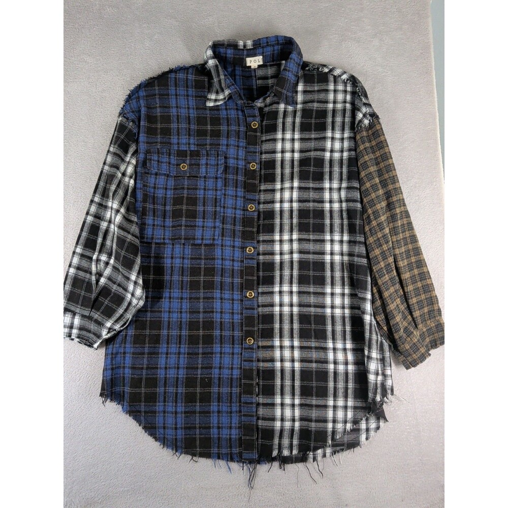 POL Patchwork Flannel Plaid Shirt Oversized Small